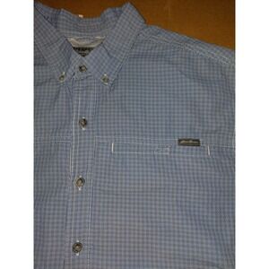 Eddie Bauer Shirt Men TXL Tall Travex Blue Plaid Long Sleeve Button Down Light